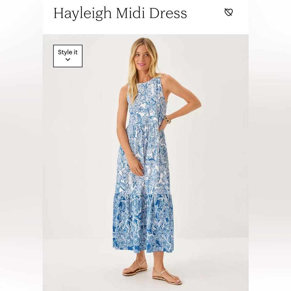 NWT. Lilly Pulitzer Hayleigh Midi Dress in Blue Floral Print